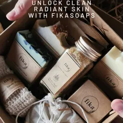 Unlocking clean, radiant skin is easy with my curated gift boxes. This box is packed with a variety of my handcrafted soaps, bath salts in a glass jar, and a soap saver pouch, offering a complete and nourishing skincare experience.