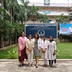 Posing with a group of bright B.Tech students outside the Gayatri Vidya Parishad College of Engineering for Women after a successful 5-day workshop on personal branding.