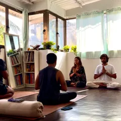 A moment of shared intention at our Sangraha Summer workshop in Bombay. This practice, created by Eddie Stern, is a collection of grounding asana and pranayama sequences that calm the nervous system.