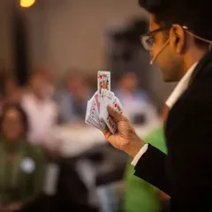 Performing a card illusion during a corporate show for Maverick Capital in Bangalore. My stage act is designed to engage and entertain large audiences, making it perfect for conferences and galas.