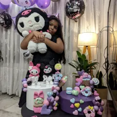 This was for my daughter Adeena's birthday, and her happiness is my world. Seeing her hug her favourite character, Kuromi, next to the cake I made for her, filled with all the cute things she asked for, was a moment I'll always cherish.