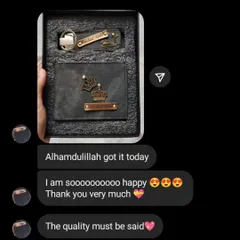 "I am sooooooooo happy. The quality must be said." A customer is thrilled with their personalized denim wallet and keychain set.
