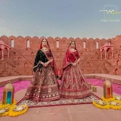 Be a royal bride on your big day. This shot captures the grandeur of my bridal lehenga collection, featuring two distinct yet complementary styles in rich velvet and intricate embroidery.