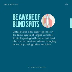 A crucial safety tip we always follow is to be aware of the blind spots of larger vehicles. We train our riders to avoid lingering in these dangerous areas and to be cautious when passing.