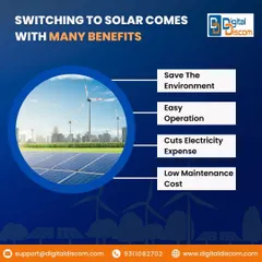 For businesses considering a move to renewable energy, understanding the return on investment is key. This graphic summarizes the primary benefits of adopting solar, from direct cost savings on electricity to the simplicity of operating and maintaining the systems.
