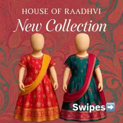 A glimpse of our new collection for kids, featuring lehenga sets in vibrant red and deep teal. Each outfit is designed from a saree and comes with a matching dupatta for a complete look.