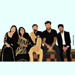 'Aye zindagi hamen sohbaton ka nasha hai' which means 'Life is all about the company of friends'. I created this minimalist faceless illustration for a client's group of friends. It focuses on the feeling of togetherness without needing to show every detail.
