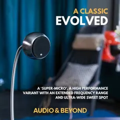 The Gallo Acoustics Micro SE speaker is a classic evolved. This "super-micro" variant, shown here on an elegant floor stand, offers high performance with an extended frequency range and an ultra-wide sweet spot, making it both an auditory and visual centerpiece.