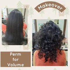 For hair that feels flat or lacks body, a perm can be a game-changer. This before-and-after shows how we can create lasting volume and beautiful, natural-looking curls, transforming fine hair into a full, textured style.