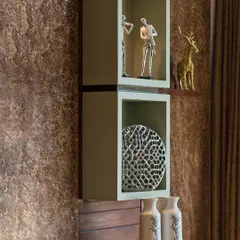 A close-up of our interior styling for a residential project. Every decorative object is carefully selected and placed to create small, artistic vignettes that contribute to the overall harmony and character of the home.