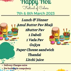 This is another version of my Holi special menu, highlighting popular party snacks. You can order items like Pav Bhaji, Dabeli, and Vada Pav to make your festival gathering easy and delicious.