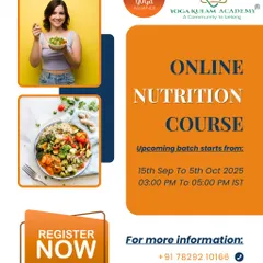 This poster details the practical skills you will gain in our 20-day online nutrition course. We teach you how to create balanced meals and design diet plans for various health needs, from weight management to pregnancy nutrition, making it perfect for both families and health practitioners.