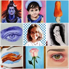 My Art vs. Artist for 2024. It's always fun to put a face to the art and look back on the different pieces I created throughout the year, from acrylic portraits to pen sketches.
