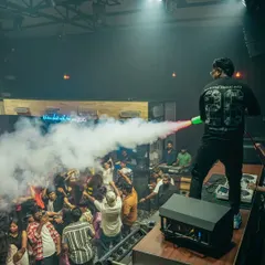 Standing on the console at Hydra to get a better angle with the CO2 gun. I always find ways to get into the crowd and make the party more interactive and visually exciting.