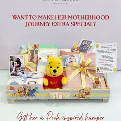 For the wonderful mom-to-be, I curated this thoughtful Winnie the Pooh inspired hamper. It’s filled with comforting essentials and keepsakes to pamper her during her pregnancy journey, and can be fully customized to her tastes.