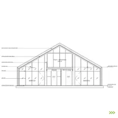 The detailed architectural elevation drawing for the Deramandi farmhouse. This plan outlines the spatial arrangement, including the double-height study and meditation space, which is a key feature of the home's interior.