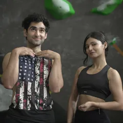 We love seeing how skills from other disciplines translate to climbing. Here's a shot from a YouTube collaboration where a yogini tried climbing for the first time with us. It was amazing to see how her flexibility and body awareness helped her on the wall.