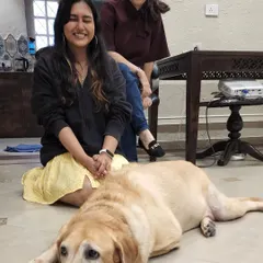Learning from pioneers in the field is a privilege. Here I am with my mentor, Shirin Merchant, and one of the resident dogs during my certification course. My education is grounded in understanding canine behavior deeply, not just giving commands.