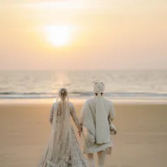 A perfect sunset portrait on a Goan beach. I love using the golden hour light to create magical and romantic photos like this one.