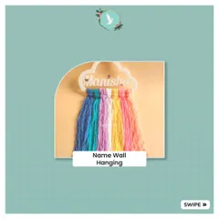 Brighten up any room with a personalized name wall hanging. This piece features a custom nameplate on a cloud-shaped base with a rainbow of colorful yarn tassels hanging below, making it a cheerful gift for kids and adults alike.