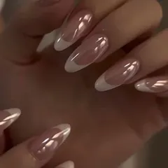 A detailed shot of the custom soap nails with a pearlescent finish, created for Alia Bhatt. This style, also known as glazed donut nails, offers a chic and trendy look that catches the light beautifully.