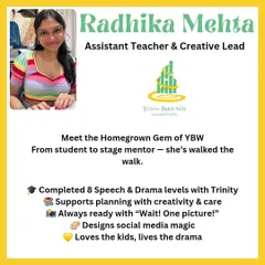 Meet Radhika Mehta, our Assistant Teacher and a homegrown gem. Having completed 8 levels of Speech & Drama with us as a student, she now mentors the next generation of performers.