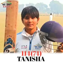 Tanisha with her bat and helmet after scoring another brilliant century. She is a role model for all the young girls at our academy.