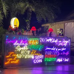 We go beyond just serving drinks by creating immersive environments. This custom neon bar was designed for a high-energy birthday party, transforming the space and becoming the vibrant centerpiece of the celebration.