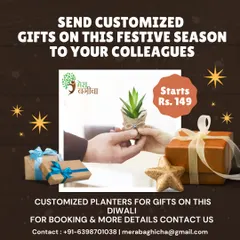 I offer customized planters for corporate and festive gifting, with options starting as low as Rs. 149. This is a great way to send a personalized and eco-friendly gift to colleagues and clients.