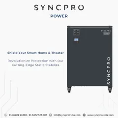 Protect your smart home and theater with our cutting-edge SyncPro static stabilizer. It shields your valuable equipment from power fluctuations, ensuring uninterrupted performance and peace of mind for your entire automation system.