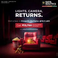 We offer unique investment models that provide tangible returns. This graphic details our offer to own a seat in the Cinépolis Multiplex at Saya South X, which includes a guaranteed monthly rental income, turning a passion for movies into a smart financial asset.