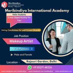 We actively help our graduates find jobs. This is a call for male and female makeup artists for well-known brands in Rajouri Garden, Delhi.