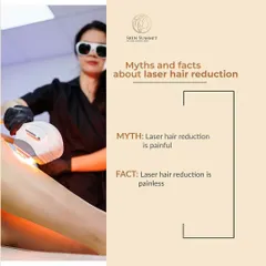 A common concern I hear is that laser hair reduction is painful. The fact is, the technology I use is designed to be painless. This image addresses the myth versus the reality of the procedure, showing a client comfortably undergoing treatment.