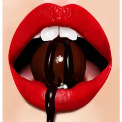 A hyper-realistic digital painting of lips with a chocolate ball. This piece was a technical challenge, focusing on rendering glossy textures, reflections, and the dripping chocolate.