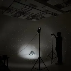 The setup for our disco ball shoot. Sometimes the simplest ideas, like a spotlight and some reflective surfaces, create the most magic.