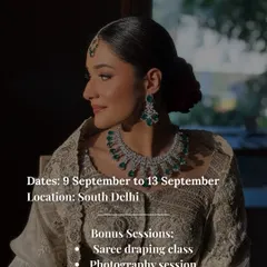 All the details for my upcoming masterclass, including dates, location, and bonus sessions on saree draping and photography. Seats are limited!