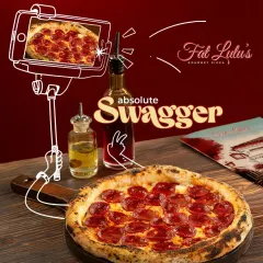 Our pepperoni pizza has some serious swagger. This fun graphic shows our pizza is always ready for its close-up.