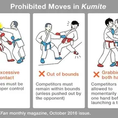 Safety and control are most important. These are the prohibited moves in kumite. We fight with discipline, not anger.