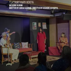 A scene from our Koota Production of Girish Karnad's 'Wedding Album'. Our flexible stage is transformed into a family living room, drawing the audience right into the middle of the drama and laughter of a modern Indian household.