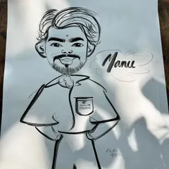 A full-body solo caricature of "Manu." This style is great for showing off a person's stance and attitude, not just their face.