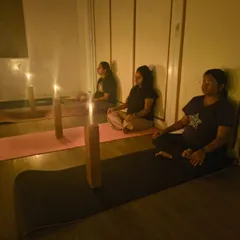In the quiet of our studio, prenatal students find stillness through Tratak. This ancient yogic practice is excellent for calming the nervous system and preparing the mind and body for a peaceful motherhood journey.