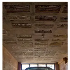 The ceiling of the car park at the Professor's Residence, made by embedding discarded computer keyboards into the concrete slab. This is one of our favorite examples of creative upcycling, turning e-waste into a unique textural element.