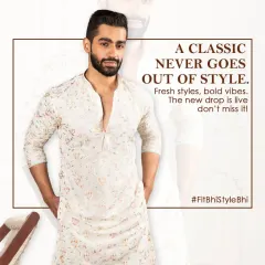 A classic never goes out of style. This off-white floral embroidered kurta is part of my new drop, offering a fresh style and bold vibe that sets trends.