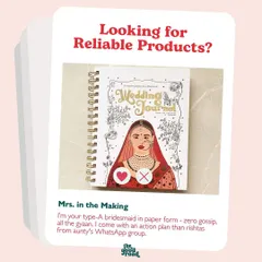 "Mrs. in the Making". This wedding journal is your type-A bridesmaid in paper form, full of gyaan and zero gossip.