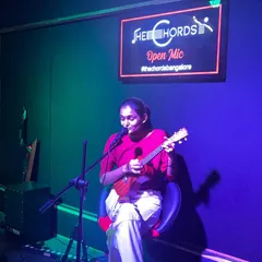 Here is a look at our open mic night. The stage is set with professional lighting and sound to give every performer, from solo acoustic acts to poets, a real gig experience.