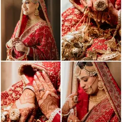 A collage showcasing the beauty of a traditional Punjabi bride. From her radiant smile to the details of her chooda and kalire, these photos capture the essence of bridal elegance.