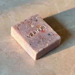 A single bar of our Funfetti soap, part of our Summer 2025 collection. The colorful specks are all upcycled soap shavings, ensuring nothing goes to waste in our studio.