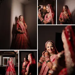 A collection of bridal portraits showing the bride getting ready. We use dramatic lighting and reflections to create a series of stunning and artistic images that highlight her beauty and anticipation.