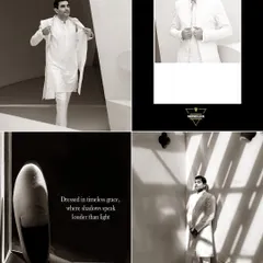 A collection of artistic, black and white portraits of the groom. The focus on shadows, light, and form creates a timeless and graceful look.