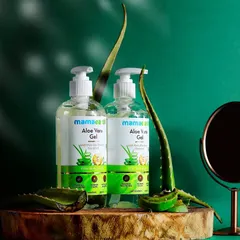 This composition for Mamaearth Aloe Vera Gel uses the actual aloe plant as a prop to instantly communicate the product's natural ingredients and soothing properties.
